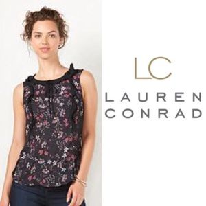 Lauren Conrad mixed media ruffle floral top